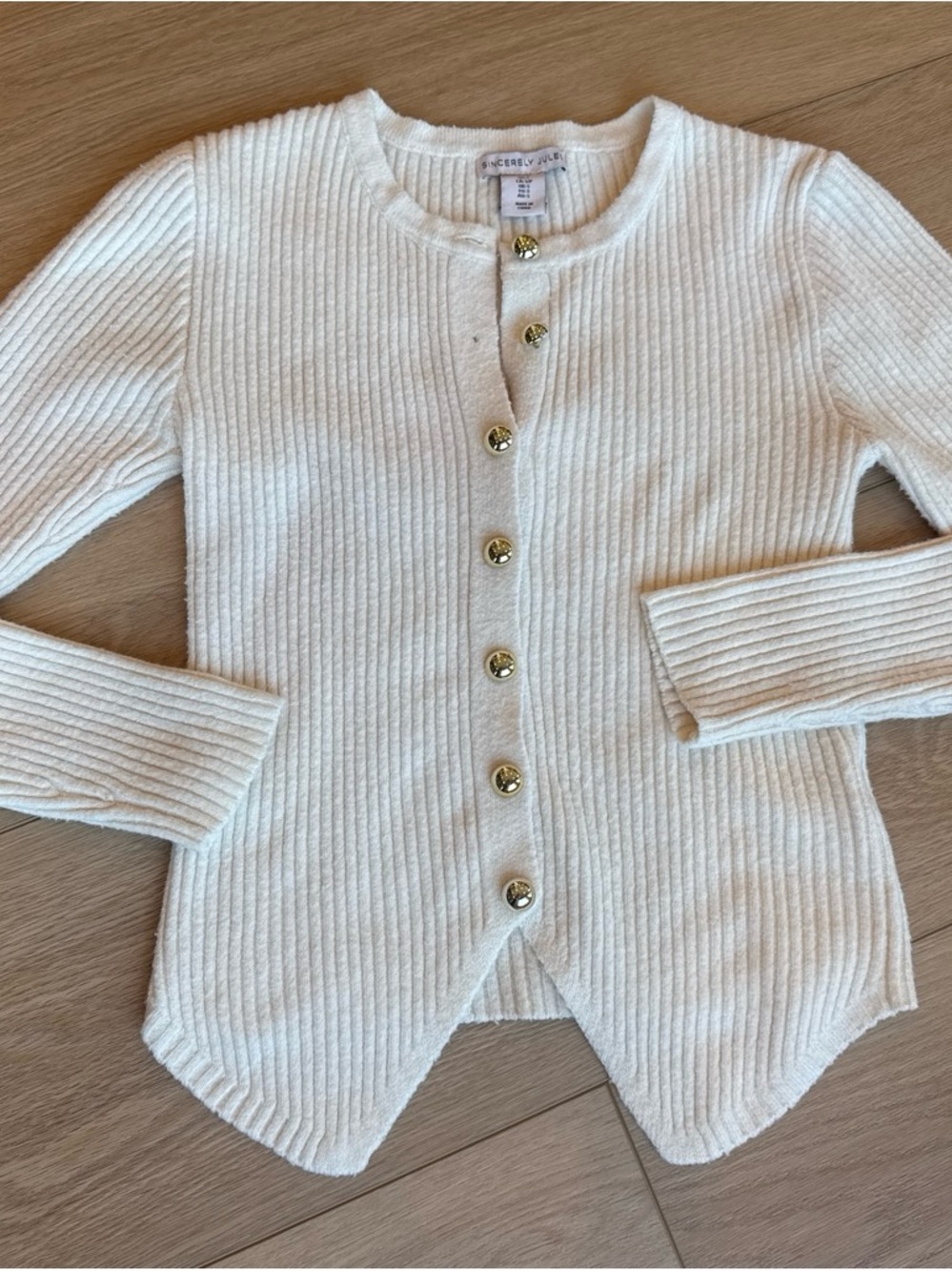 Sincerely Jules Cream Ribbed Button-Front Cardigan with Gold Buttons